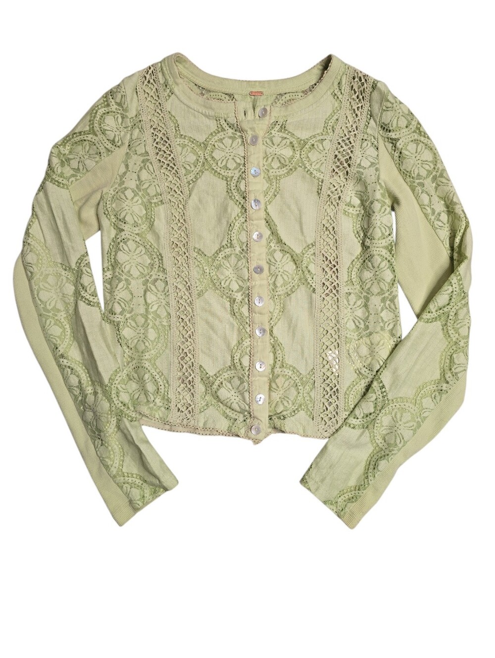 Free People Jae Lace Knit Button Front Top Sage Green Est Size Small